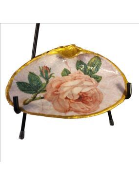 DECOUPAGE CLAM SHELL DECOUPAGE FLOWERS TRINKET DISH